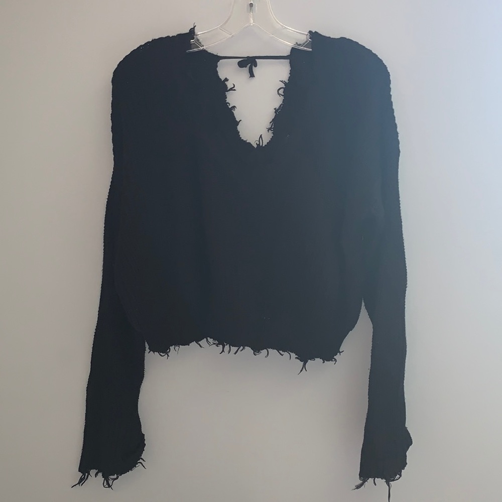 Frayed Edges Cropped Sweater
